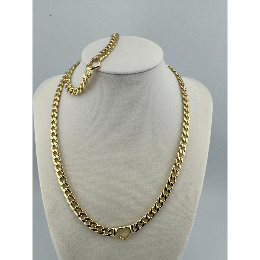 XP Gold Tone Curb Chain Heart Necklace and Bracelet Set Women Jewelry